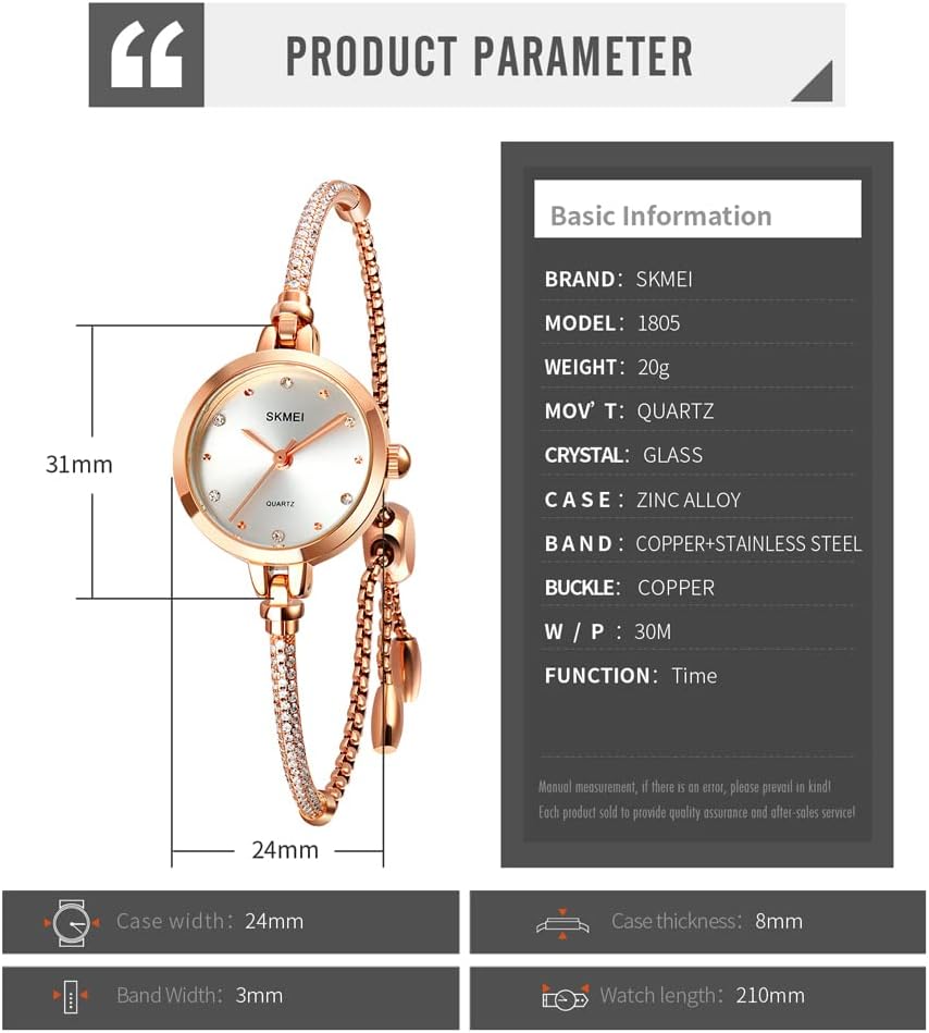 SKMEI Women Watches Bracelet Diamond Ladies Female Small Rose Gold Fashion Luxury Thin Waterproof Analog Quartz Casual Girls Wife Gifts Silver Wrist Watch - Image 6