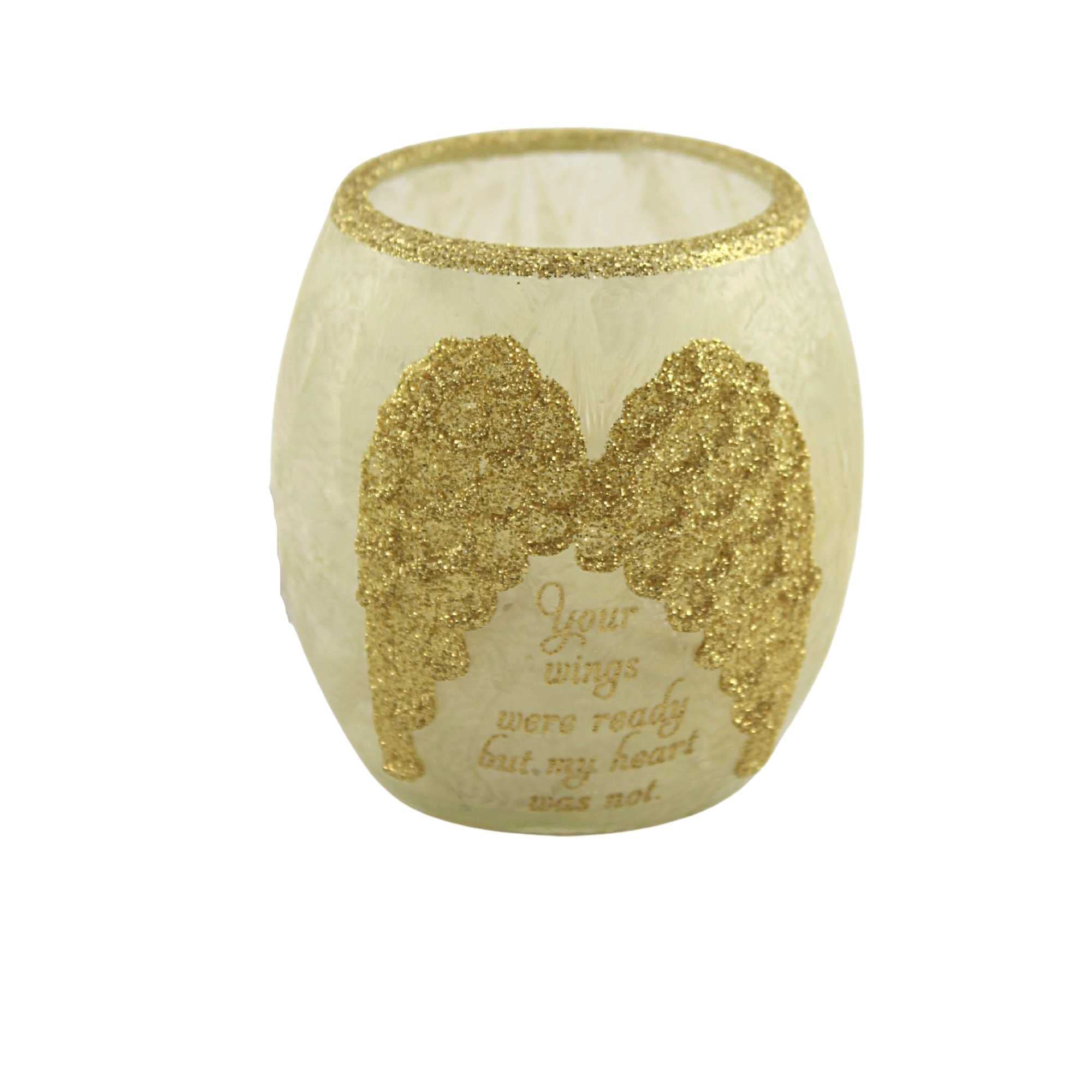Stony Creek Angel Wings Pre-Lit Votive Glass Heart Bereavment Lose Gold, Pc, 3.00In H, Aw09252