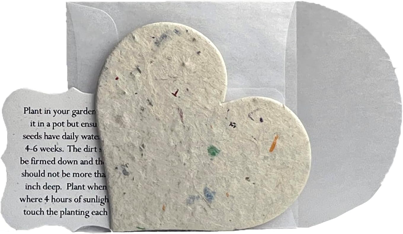 Of The Earth Handmade Paper - Wildflower Seed Paper Large Heart Tags - Glassine Envelope & Planting Guides Included - Set of 48 (24s Pink Petal)