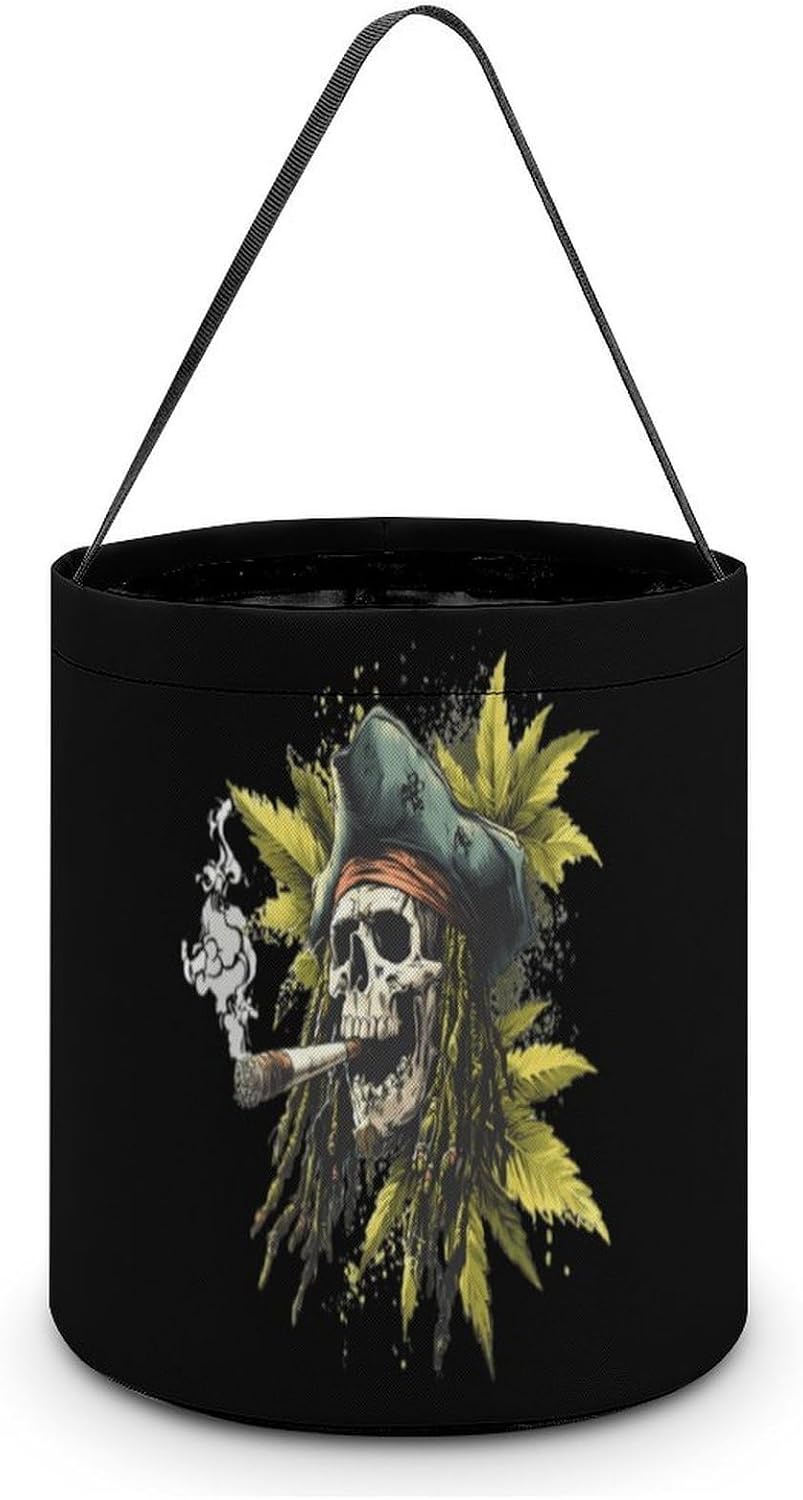 Rastafarian Skull Smoking Weed Leaves Halloween Treat Bag Reusable Candy Basket Tote Goody Bags Gift Party