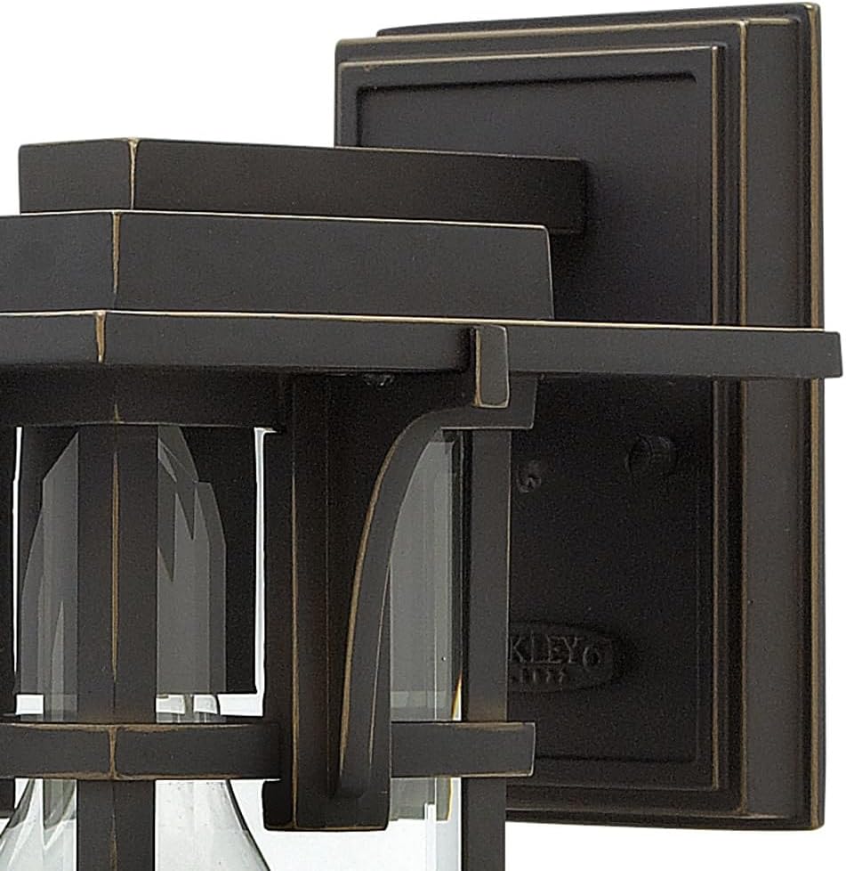 Hinkley Manhattan Single Light Outdoor Wall Mount Lantern, Aluminum, Clear Beveled Glass Panels, Craftsman Style, Oil Rubbed Bronze Finish