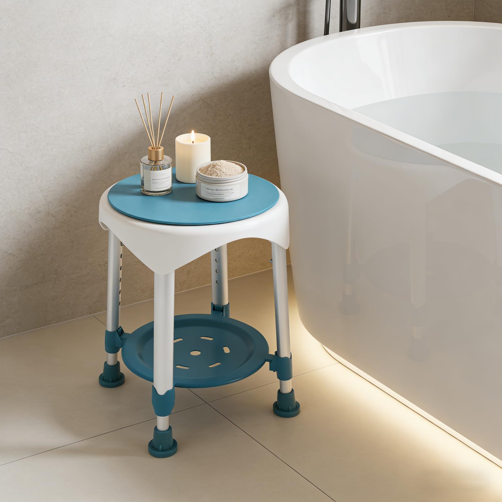 Taburete giratorio para ducha con altura ajustable, silla de baño para personas mayores, taburete de baño de aluminio con asiento antideslizante para mujeres embarazadas y capacidad de carga limitada