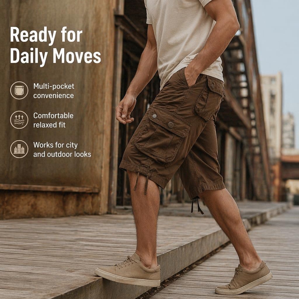 Men's Cargo Shorts Cotton Twill Multi Pockets Outdoor Wear
