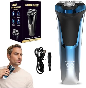 Electric Razor for Men - 4D Rotary Shaver with Pop-up Trimmer, IPX6 Waterproof Wet & Dry Mens Face Shaver, 1-Hour Fast Charge, LED Display, Cordless Grooming Kit for Travel & Home