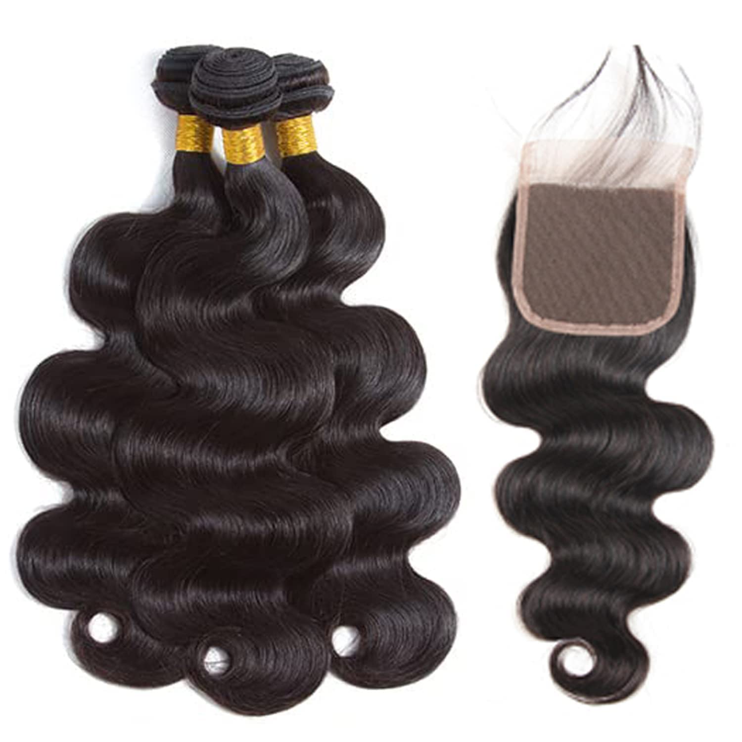 10A Brazilian Body Wave Bundles with Closure Human Hair (22 24 26+20) 3 Bundles with Closure HD Lace 4x4 Free Part 100% Unprocessed Virgin Remy Weave Hair Human Hair Bundles with Closure