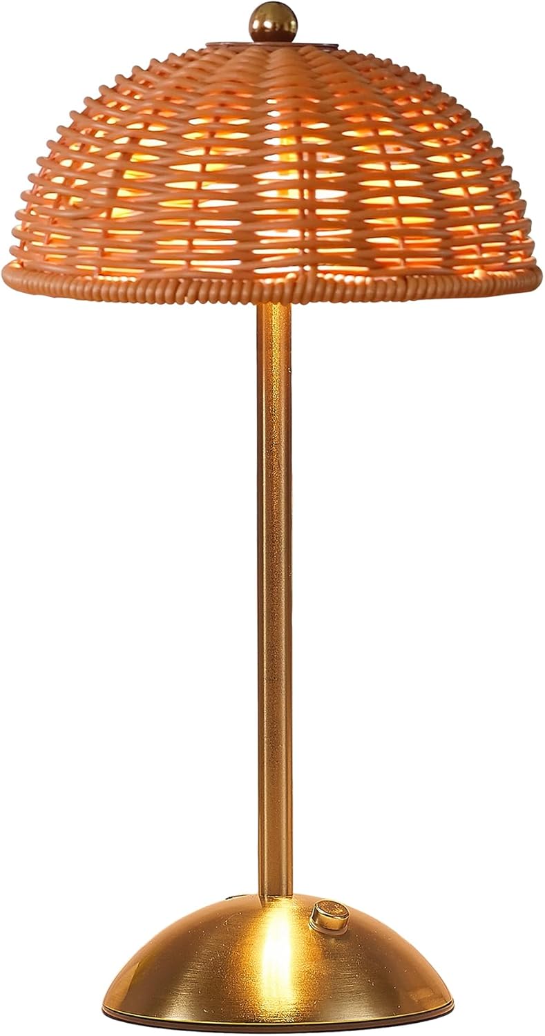2 Pack Rattan Boho Table Lamp,Small Wicker Night Light,3 Color Temperature Touch Control Bedside Lamps,LED Rechargeable Reading Lights Home Bedroom Living Room Restaurant Decor Ambient Lighting (2)