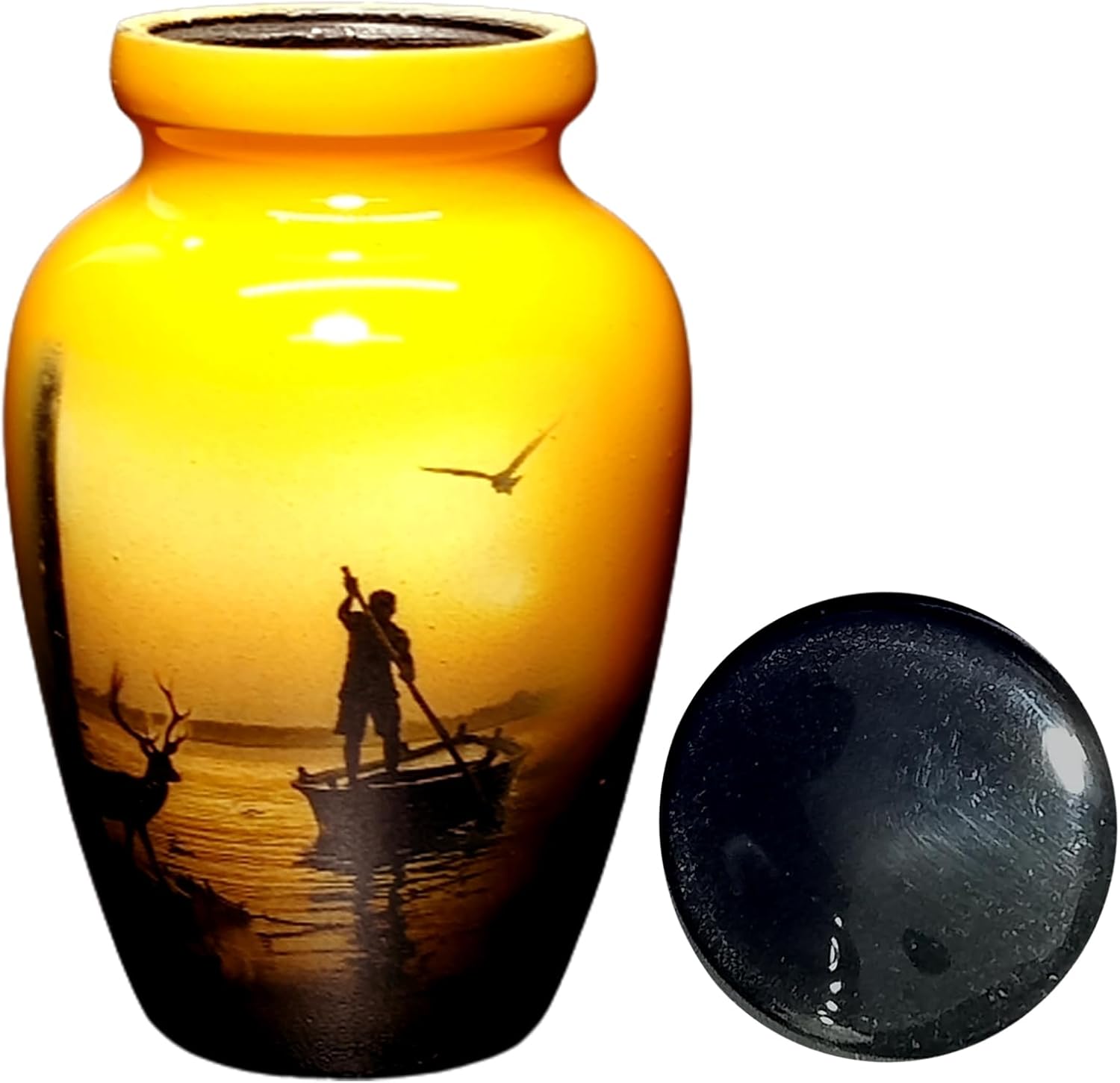 UR Keepsake Urn -Deer Wait Boatman Keepsake Cremation Urn for Human Ashes with Velvet Box & Velvet Bag-Mini Keepsake Urn - Affordable Keepsake Urn (3 cu.in)