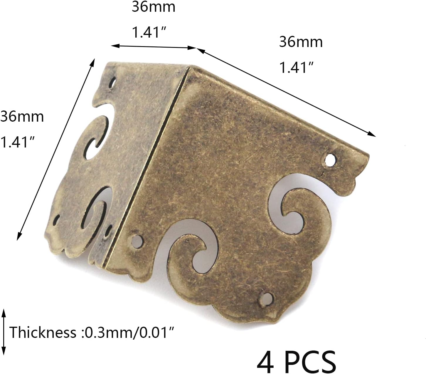Crapyt Brass Furniture Corner Protector Cover 4 PCS (Side Length:36mm/1.41") Edge Safety Guard with Mounting Screws Antique Corner Bumper for Table/Box/Cabinet/Wardrobe/.. Decoration Vintage Brackets