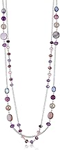 FULU AUTUMN Women's Long Silver Necklace Elegance Double Pendant Crystal Beads Fashion Jewellery Gift for Women