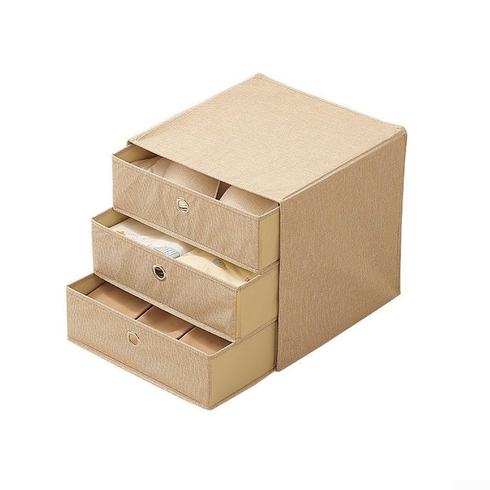 Faltbarer Aufbewahrungswürfel, 3-stöckig, Stoff-Organizer mit Schubladen für Schrank, Kleidung, Spielzeug, Grau / Beige, 36 cm (Schubladenbox, Beige)