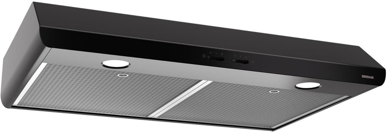 Broan-NuTone BKSH130BL Sahale 30-inch Under-Cabinet Easy Install 4-Way Convertible Range Hood with 2-Speed Exhaust Fan and Light, 300 Max Blower CFM, Black