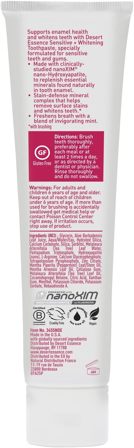 Desert Essence Nano-Hydroxyapatite Sensitive + Whitening Toothpaste, 4 Oz