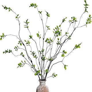 4 Pcs Artificial Ficus Branches Faux Eucalyptus Stems, 47.2 Inch Fake Gr...