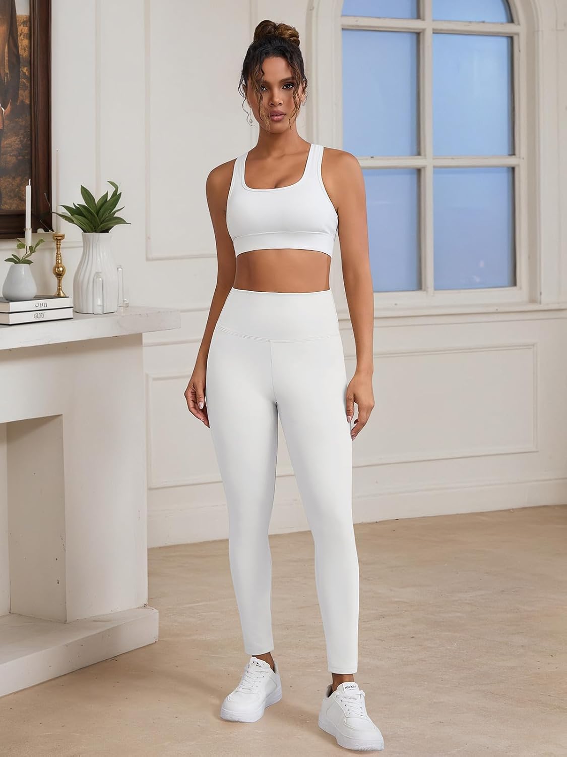 QIANXIZHAN Women's High Waisted Leggings, Thick Yoga Pants Soft Elastic Tummy Control for Workout Athletic - Image 3