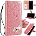 Produktbild IKALITE 3D Love Hearts Bling Glitter Glitzer Diamond Musterg Ledertasche Slim Retro Bookstyle mit Standfunktion Karteneinschub Magnetverschluss Flip Wallet Hülle Schutzhülle für Huawei P20