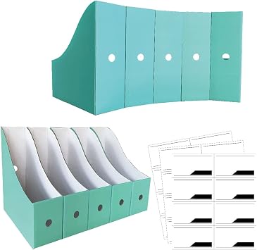 ANSSDO 12 Pack Teal Cardboard Magazine Holders, Premium Magazine File Holder for Desk, Foldable Large Volume Magazine File Organizer as Book Bins or Folder Holder for Office or School