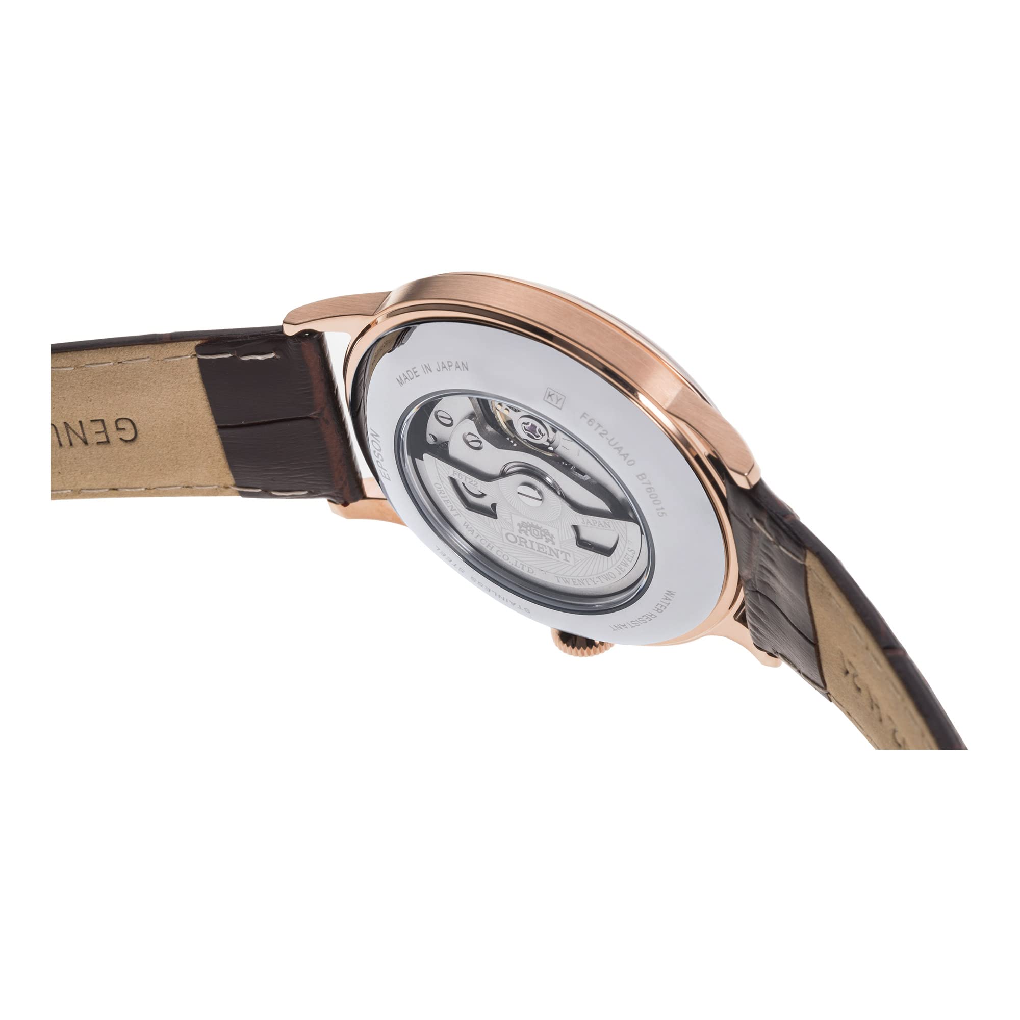 Orient Automatik Herren Armbanduhr aus Edelstahl und Leder in der Farbe Roségold-Weiß-Braun 41mm, Wasserdichtigkeit: 3Bar, RA-AG0001S10B