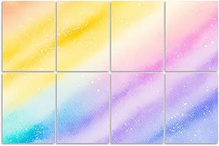 8 Pack Art Acoustic Panels Sound Absorbing Bright Pastel Rainbow Gradations Yellow Gold Pink Cyan Purple Stripes Decorative Soundproof Wall Panels Self Adhesive for Recording Studios Office 48"x32"