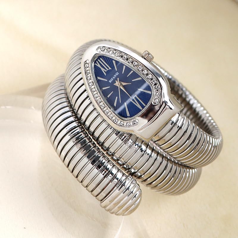 Image of Ladies Snake Bracelet Fashion Watch - Creative Quartz Design, Personality Oval Dial, 50m Waterproof