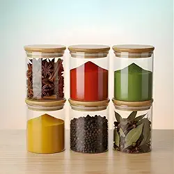 Kit Porta Temperos 200ML Condimentos Potes Herméticos de Vidro Tampa de Bambu (6)