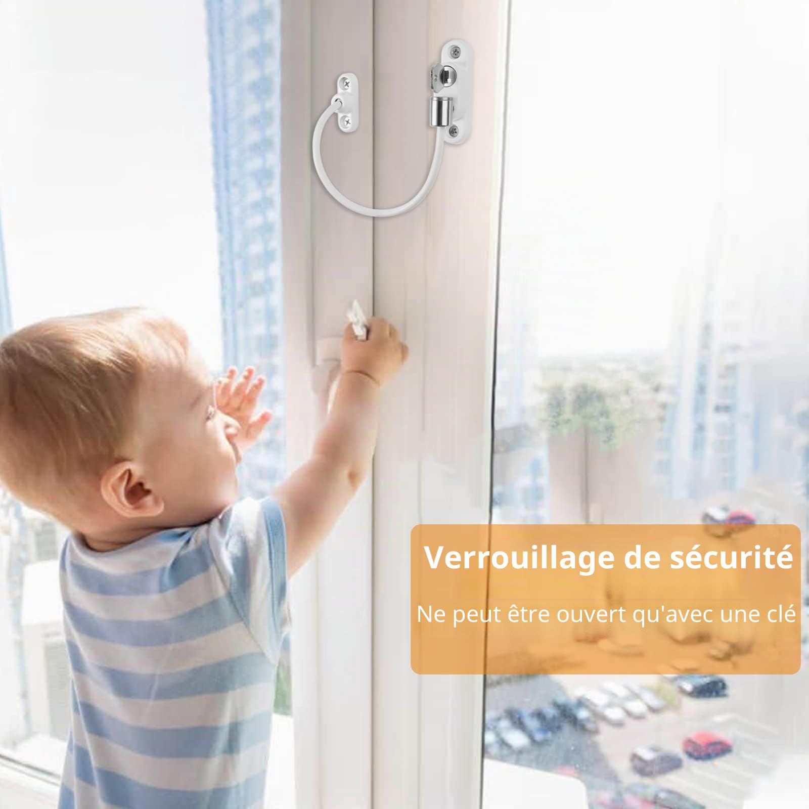 Neoteck 4pcs Entrebâilleur de Sécurité Fenêtre Bébé à Clé – Câbles Verrouillables en Métal Amélioré – Limiteur Ouverture Fenêtre et Porte pour Enfants, PVC, Aluminium, Maison