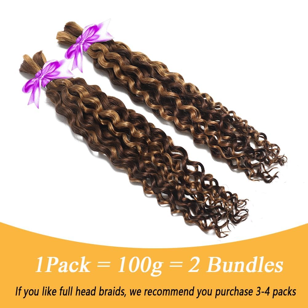 Human Braiding Hair for Boho Knotless Braids Bulk Curly Bundles Human Hair for Micro Braiding Wet and Wavy Water Wave No Weft Human Hair Extension for Box Boho Braids with 4/27# 18inch
