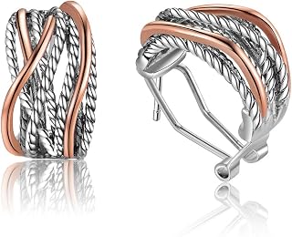 Two Tone Huggie Hoop Earrings Cross Over Design Twisted Rope Silver Gold Statement Wide Band Clip On Hoops for Women Fashion Jewelry Gift