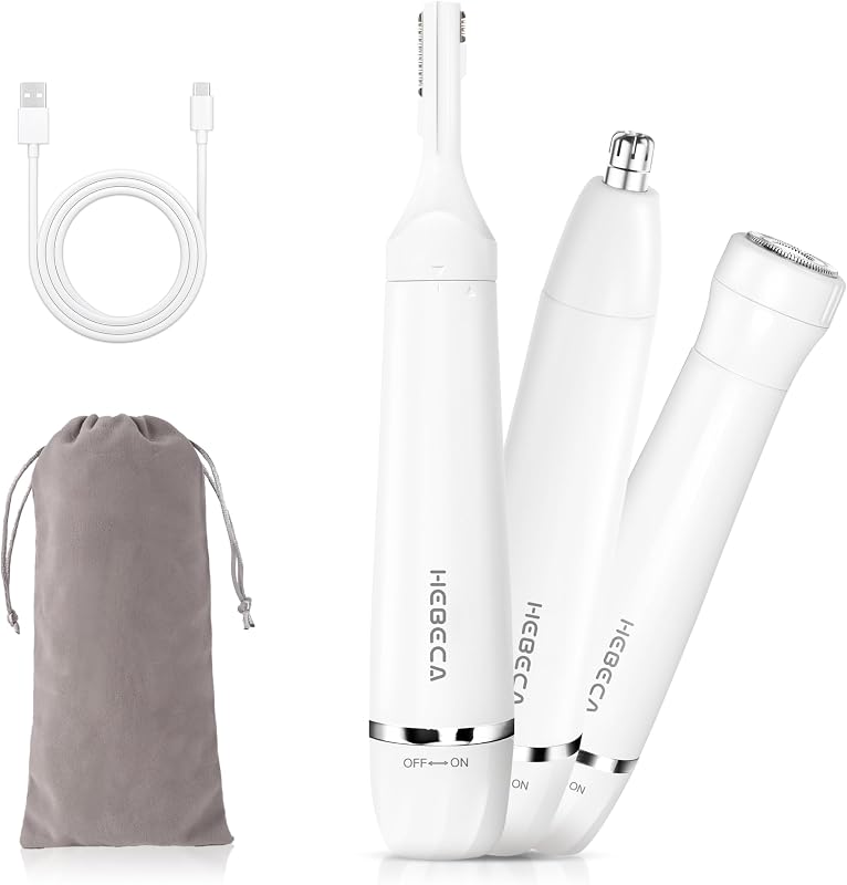 Aparador facial elétrico 3 em 1 HEBECA FT3001, recarregável via USB, IPX6, com cabeças para nariz, orelhas, sobrancelhas e pelos faciais