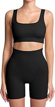 Lemef Gym Sets for Women 2 Piece Workout Outfits Sports Bra High Waist Shorts Tracksuits Set Ribbed Seamless Yoga Sportswear No Padded
