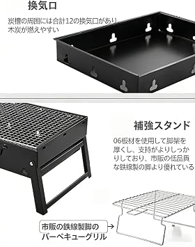 LumoLightポータブル折りたたみビルトイン BBQ グリル 黒色 無煙 炭火式 家庭用・アウトドア用 オーブン機能 43.5*29*23.5センチメートル 並行輸入品