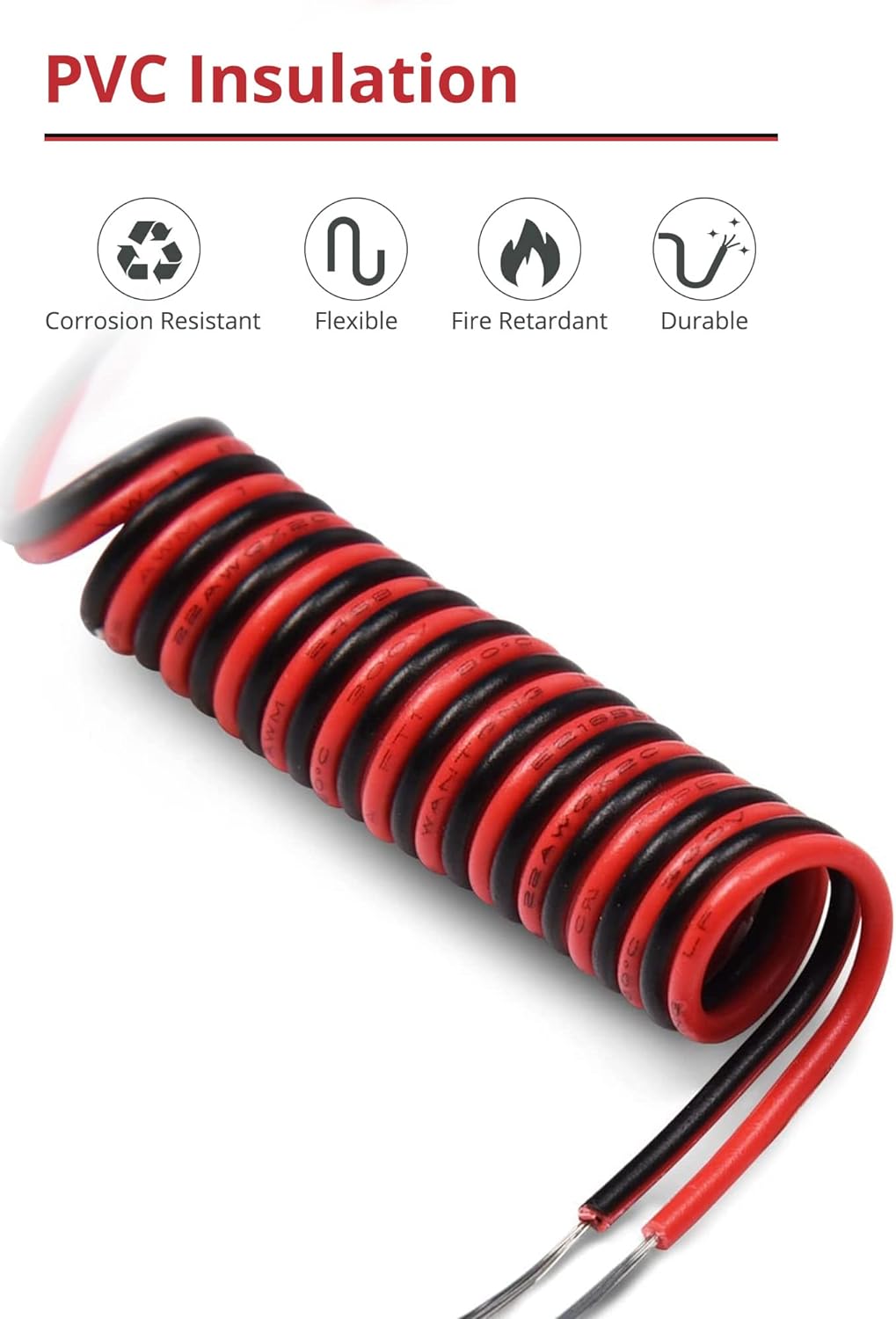 65.6ft Extension Cable Wire Cord JACKYLED 20M 22AWG Led Wire Cord for Single Color LED Strips 22/2 Low Voltage Extension, Black and Red, Led Light, Speaker, Doorbell, Electrical System Connection