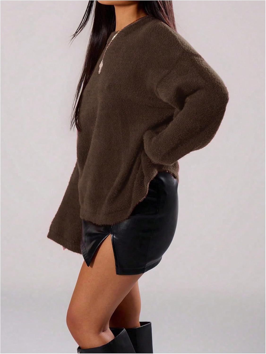 Women's Oversized Sweaters Crew Neck Long Sleeve Jumper Fuzzy Knit Pullover Tops - Image 5