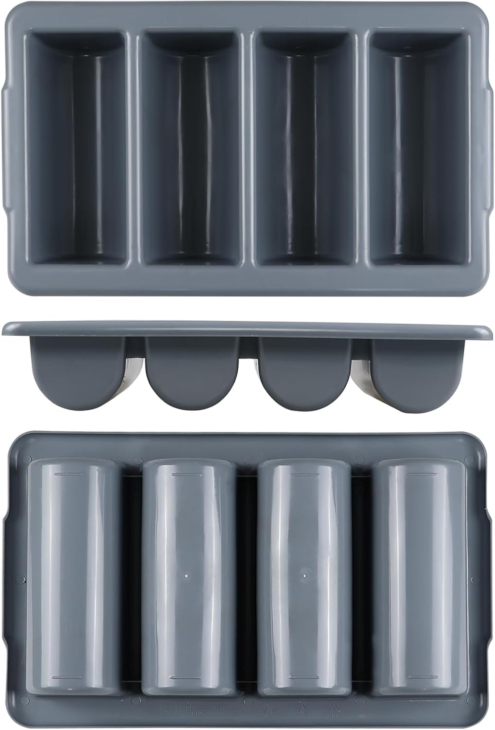 4 Packs Commercial 4-Compartment Cutlery Bin, Plastic Silverware Organizer Tray, Restaurant Utensil Holder, Gray