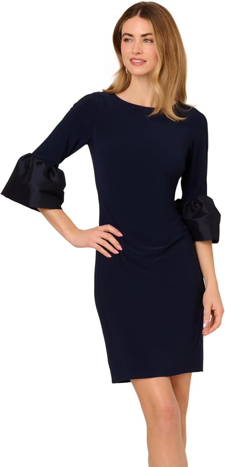 Adrianna Papell Womens Short Draped Jersey Dress