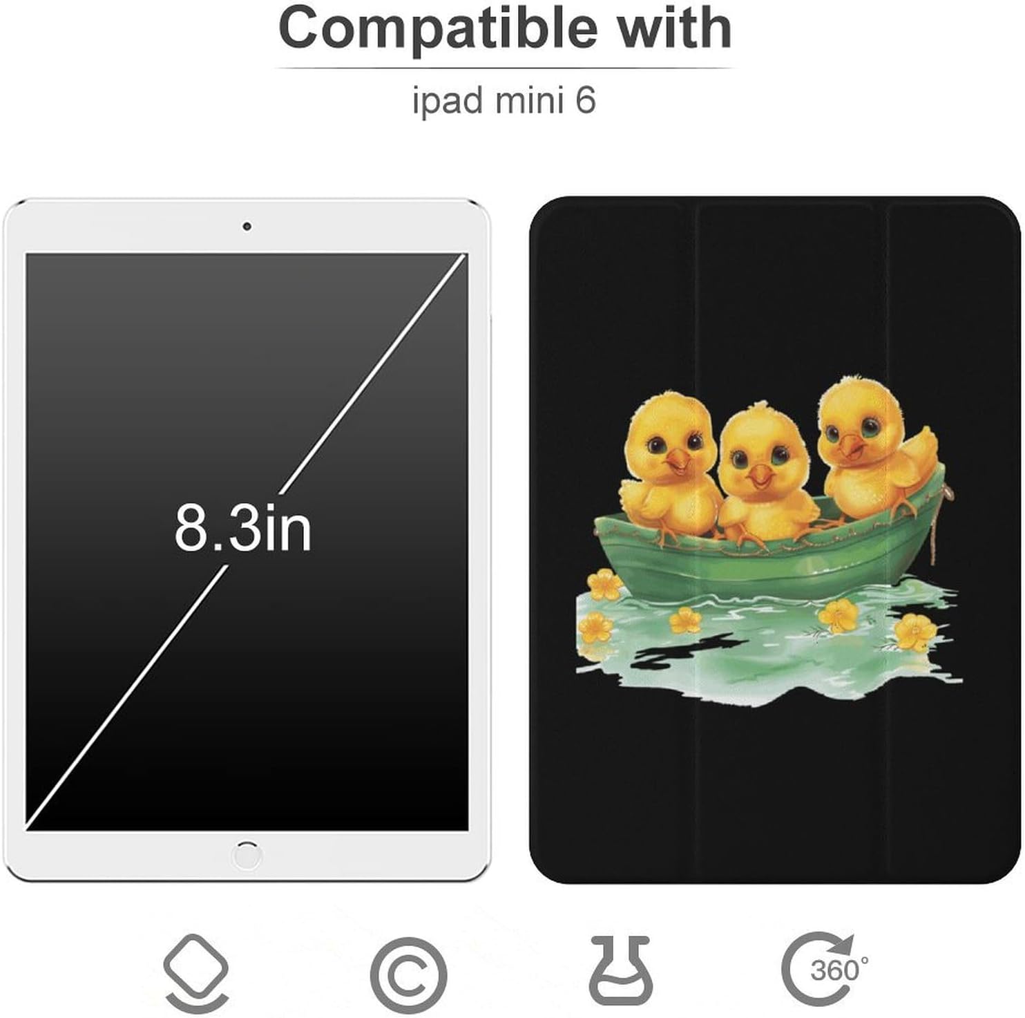 Cute Chick Cute Case Compatible for Mini6（8.3in） Trifold Tablet Protective Cover with Pencil Holder