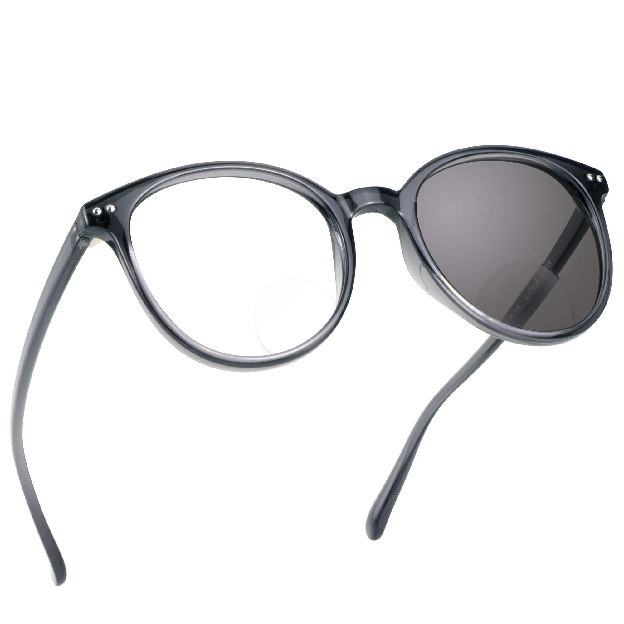 LifeArt Bifocal Reading Glasses, Transition Photochromic Dark Grey Sunglasses, Dual-use for Outdoor UV Protection, Computer Reading Glasses, Reduce Glare, Eye Fatigue (Gray, 0.75/+3.25)