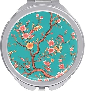 Espejo de maquillaje de viaje con flores azul...