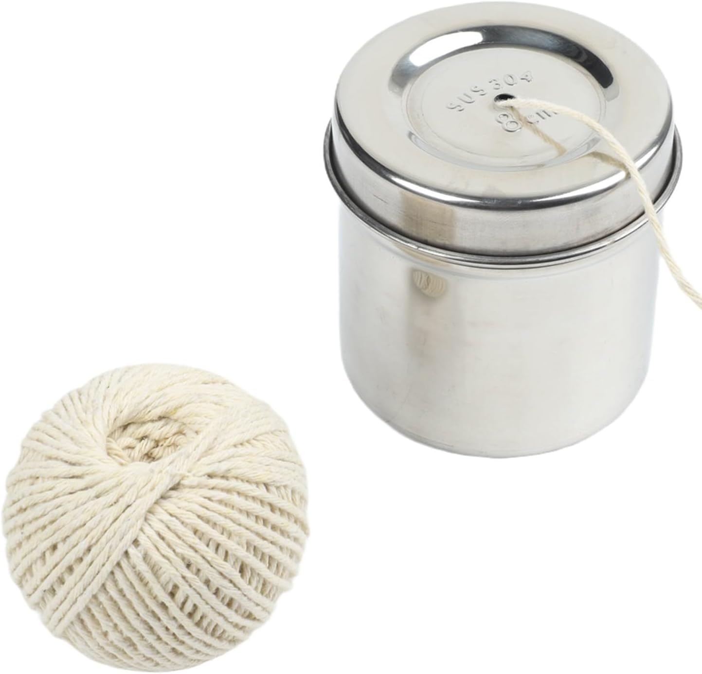 Steel Twine Holder Kitchen – 304 Steel Dispenser with 2 Rolls of 12-Ply Food-Safe Cotton Cooking String (65M Each), Compact 8x8cm Roast Tying & Herb Bundling