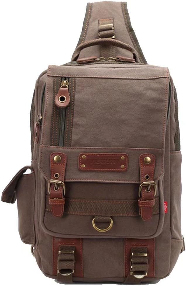 Justpack Canvas Cross Body Messenger Bag One Strap Shoulder Backpack Oversized Sling Bag Travel Rucksack (Light Green)