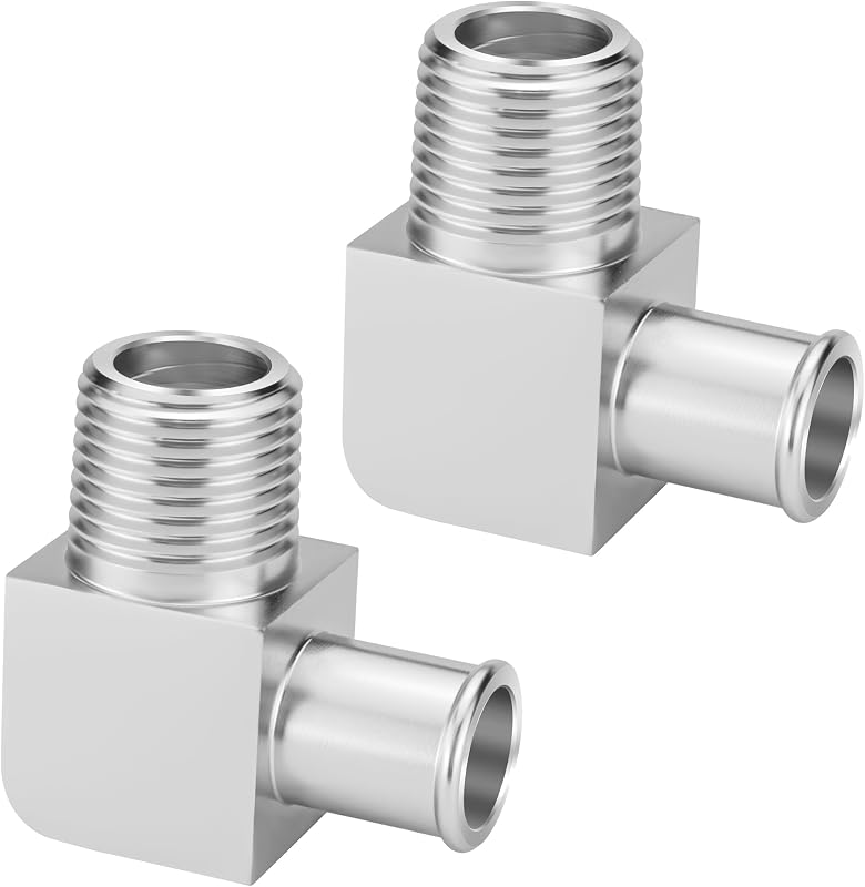 Conector de mangueira do aquecedor Jingzan 1/2" NPT para espigão de 5/8", cotovelo de alumínio a 90° – Pacote com 2