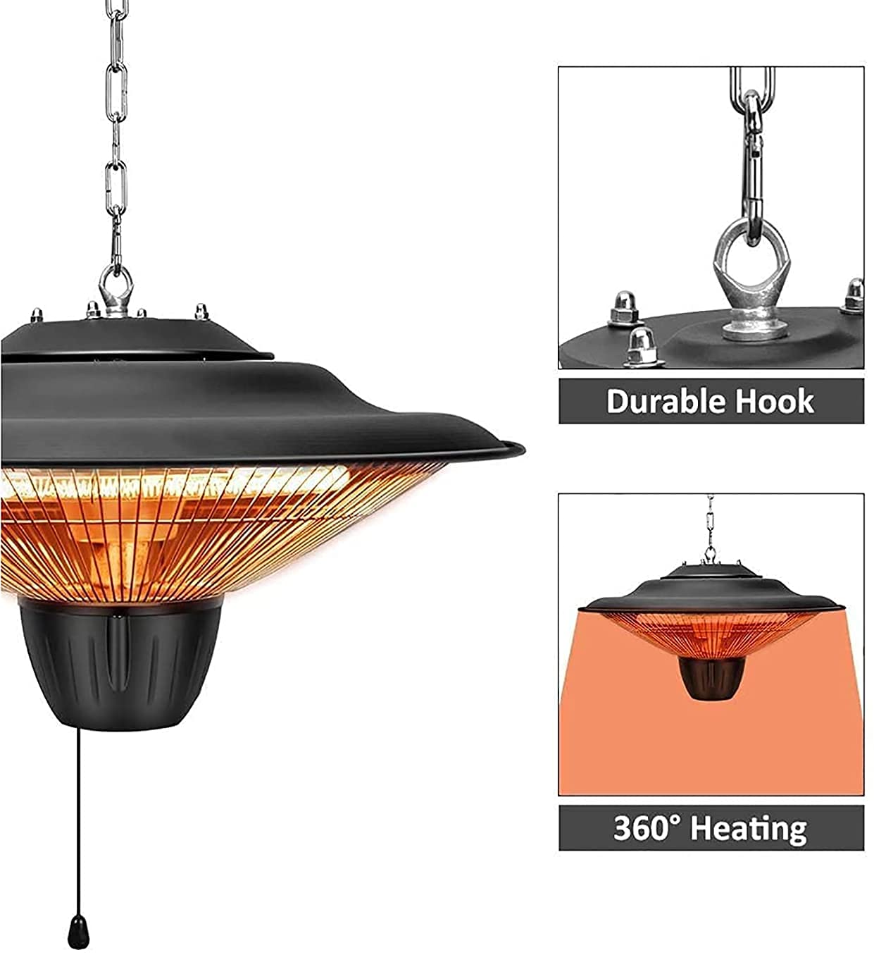 Riscaldatore da Terrazza Stufa a infrarossi Riscaldatore elettrico a sospensione per patio esterno 1500W / 2000W Riscaldatore a soffitto a infrarossi per uso esterno riscaldatore per interni Decorazio