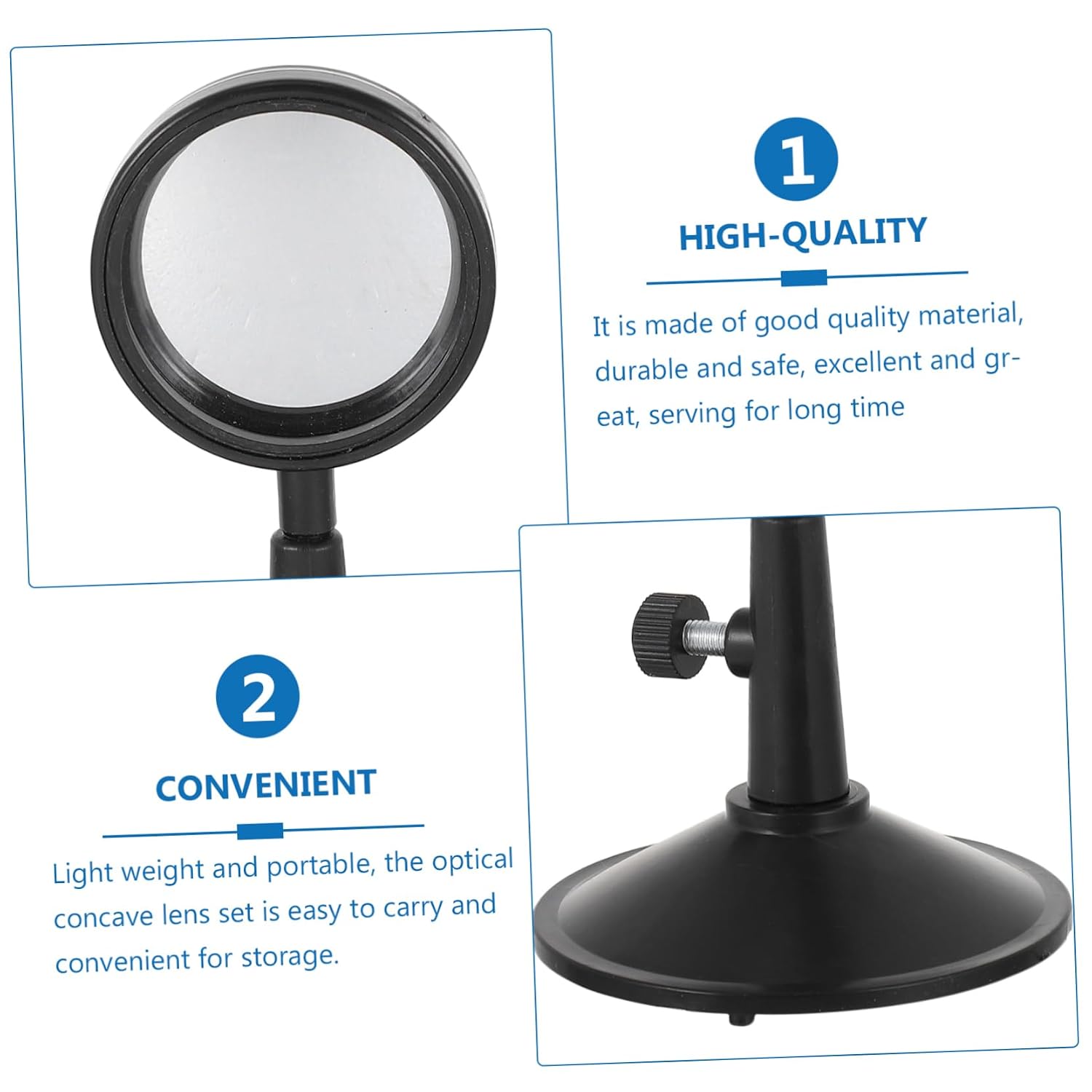 Alipis 29037 Optical Lens Set with Convex and Concave Mirrors for Physics Experiments Handheld Teaching Tools Includes Adjustable Support Stand