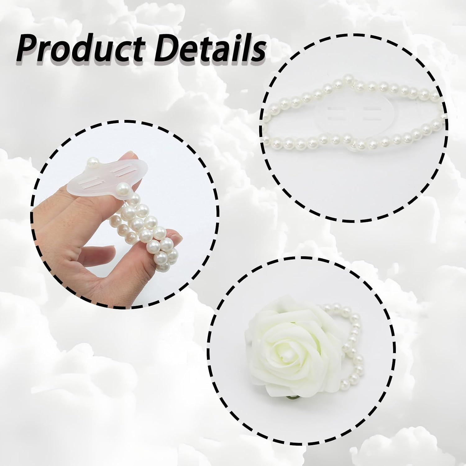 5cm/1.97inch White Pearl Corsage Wristlet, Elastic Wedding Corsage Bracelet Stretch Bands, DIY Bands
