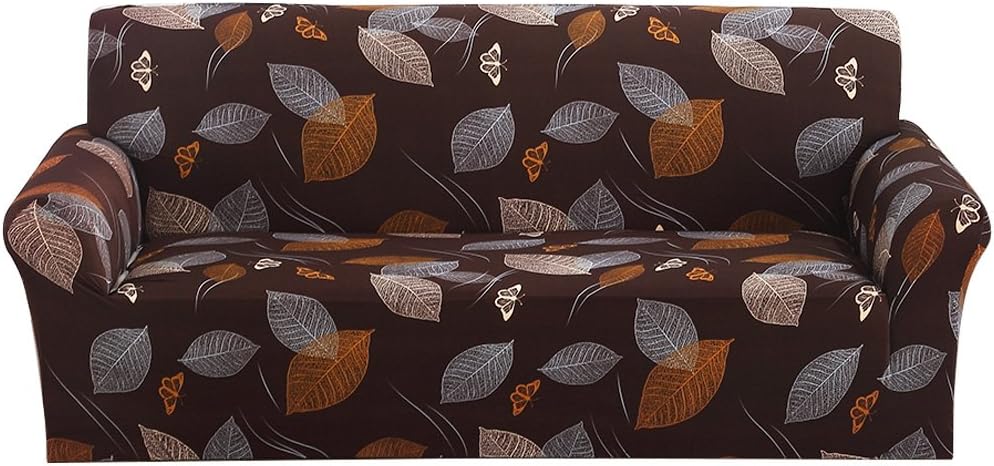 Topchances Elastic Slipcover Floral Printed Sofa Cover Anti-Slip Stretch Polyester Fabric Soft Furniture Protector Couch Cover (2 seater:140-185cm, Leaves)