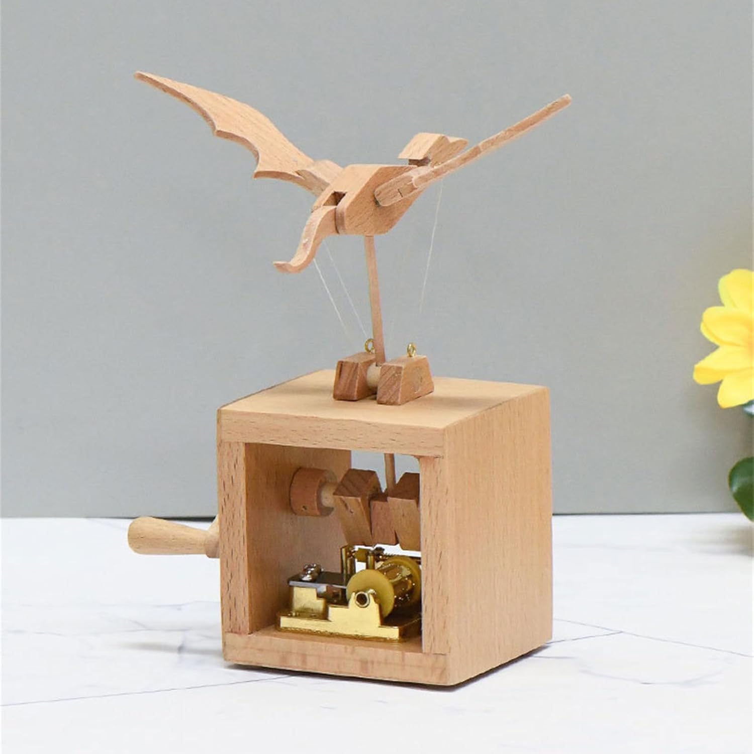 Sophisticated Wood Music Box with Hand Cranked Movement Cartoon Animal Figurine Musical Desktop Ornament for Collectors Wood Music Box