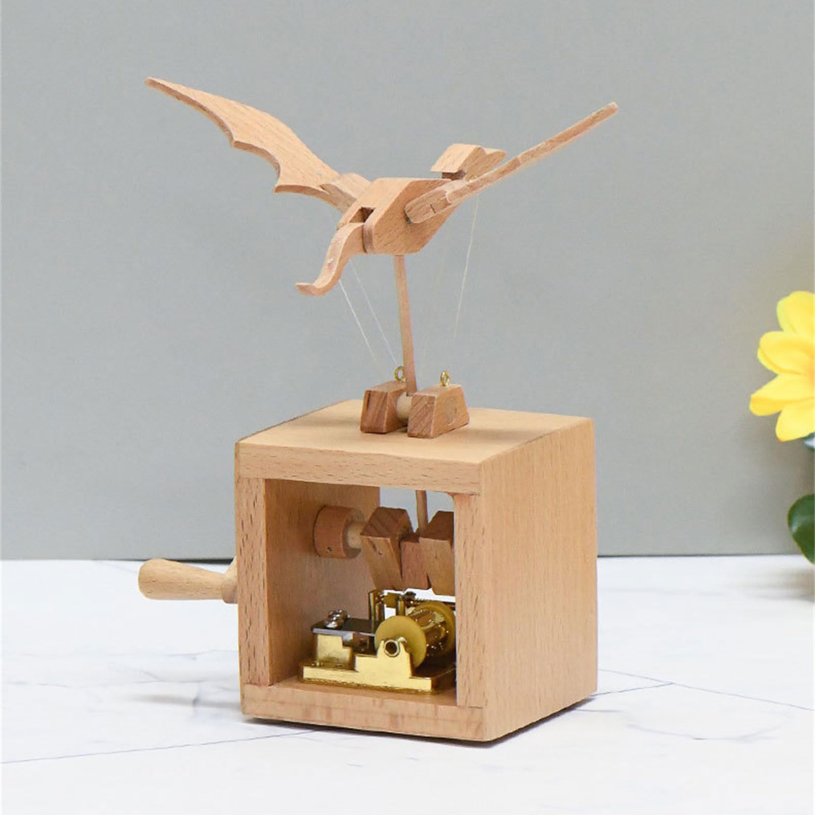 Caja de música de madera de manivela con figura de animal de dibujos animados de bailarina clásica, adorno musical para decoración del hogar, caja de música coleccionable