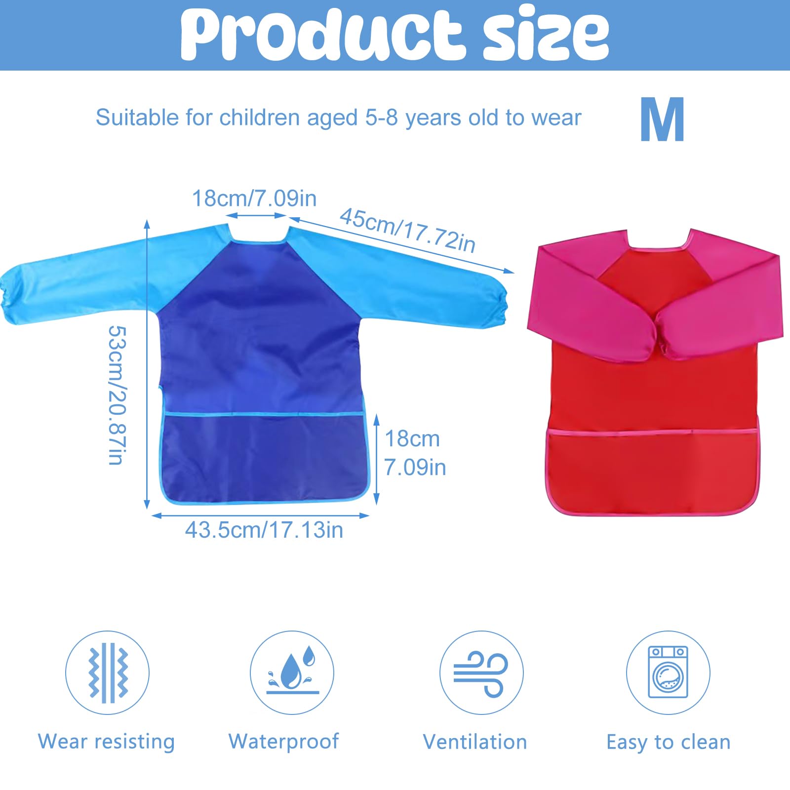 Tablier Peinture Enfant Imperméable avec Manches Longues Blouse 3-8 Ans Poches