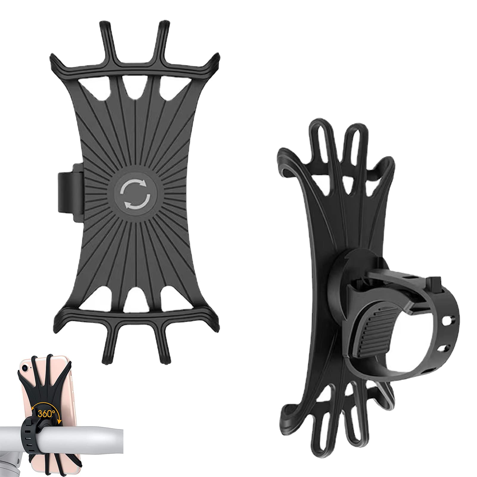 2 Pezzi Porta Cellulare Bici, Supporto Telefono per MTB, Staccabile & Universale ruotabile a 360 °, per 4.0" a 6.7" Smartphone