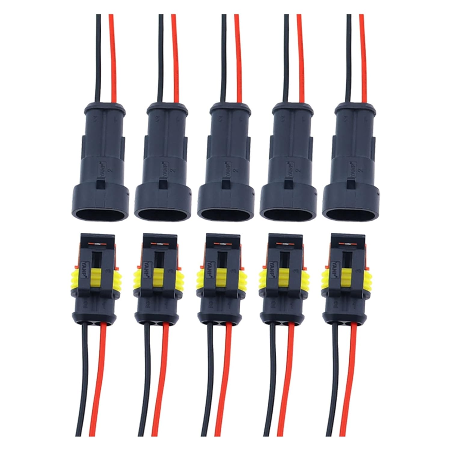 VAIGAI 10pcs 5 Pairs wat/erp/;ro/ofW Male Female Electrical Connectors 2-Pin Way with Wire Fit Fit Compatible Car Motorcycle Scooter Marine