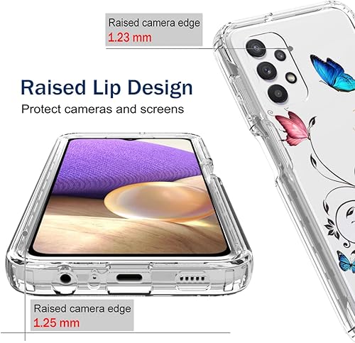 Miniatura 9 de Funda para Galaxy A32 5GM32 5G SM-A326 con protector de pantalla de vidrio templado, diseño floral de cuerpo completo, carcasa rígida + TPU suave a